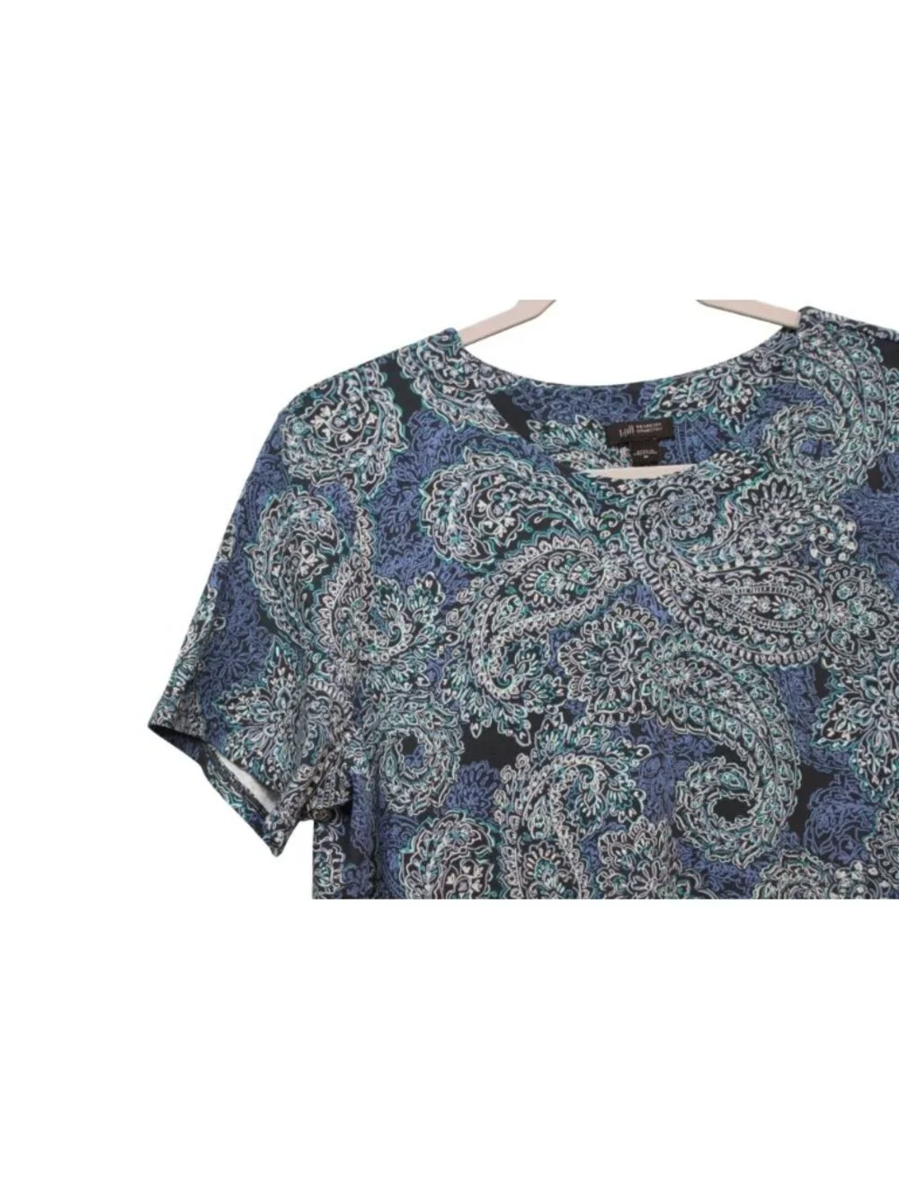 J Jill Wearever Collection Dress Medium Paisley Stretch Knit Knee Length Pockets - Picture 9 of 13